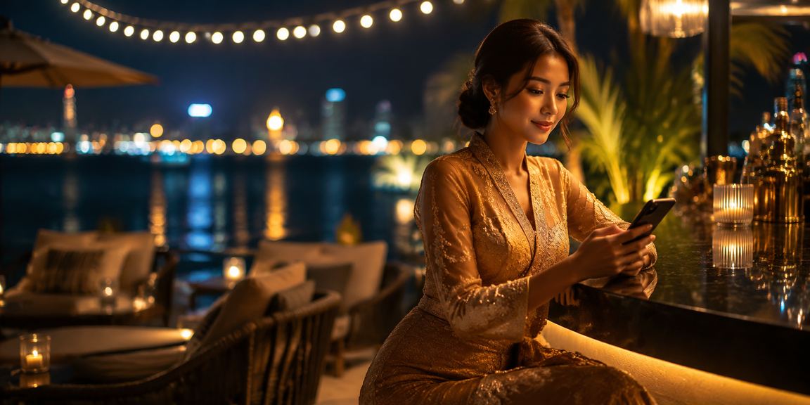 Wanita berbaju kebaya bermain slot kasino mudah alih di Malaysia